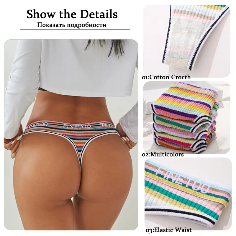 4Pcs/Set Women Cotton Colorful Stripe Panties Sexy Underwear G-Strings Rainbow Thongs Female Soft Breathable Intimates Lingerie