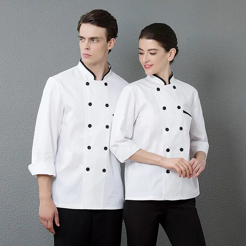 ropas de cocina ,chef Men Women Restaurant Kitchen Chef Uniform Long Sleeves Chef Jacket Works Clothes Canteen Cake Shop Cafe Shirt Cooking Costume