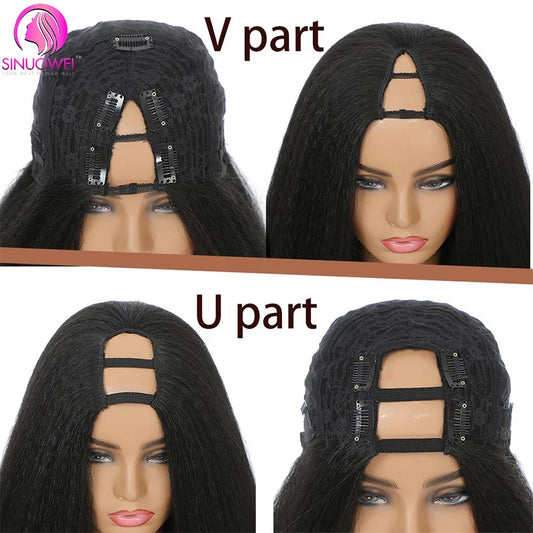 pelucas girl Short Bob Wig Yaki Straight V Part Wig 100% Human Hair No Glue Brazilian Human Hair Kinky Straight U Part Wigs For Woman