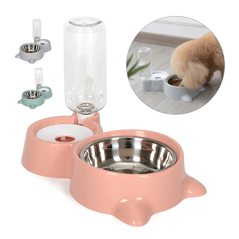 New 2-in-1 Cat Bowl Water Dispenser Automatic Water Storage Pet Dog Cat Food Bowl Food Container with Waterer Pet Waterer Feeder