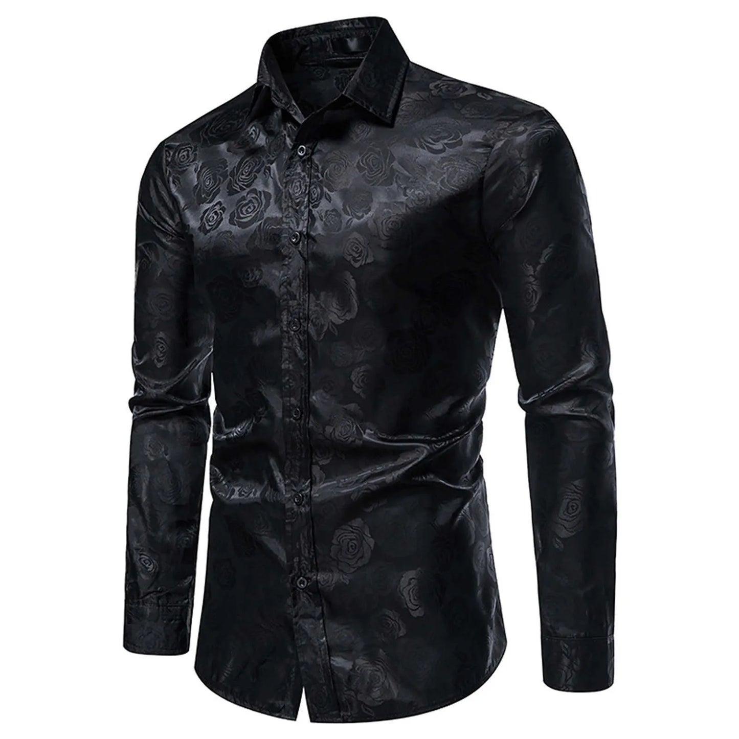 Spring And Autumn Men's Long-sleeved Casual Rose Printing Shirt Tops Turndown Collar Slim Fit Fashion Men's Shirts Blouse