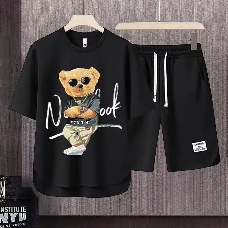 short Summer Men Clothing Tracksuit Sets Japan Fashion Harajuku Tracksuit Men 2 Piece Set Casual Short Sleeve T Shirts+Shorts