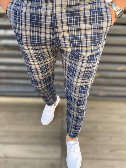 mens fashion plaid pants casual vintage style slightly stretch dress pants