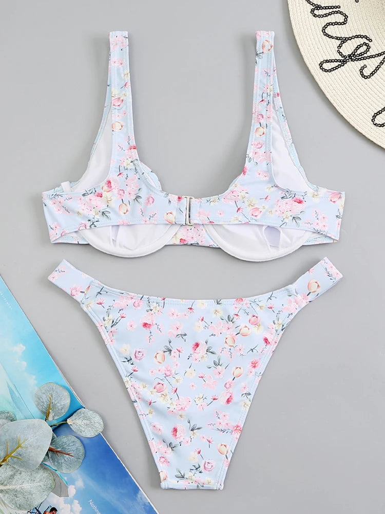 ropa de verano  Sexy Floral Print Push Up Bikini High Waist Swimsuit Swimwear Women Bathing Suits Summer Beach Wear Swim Lady Bathers