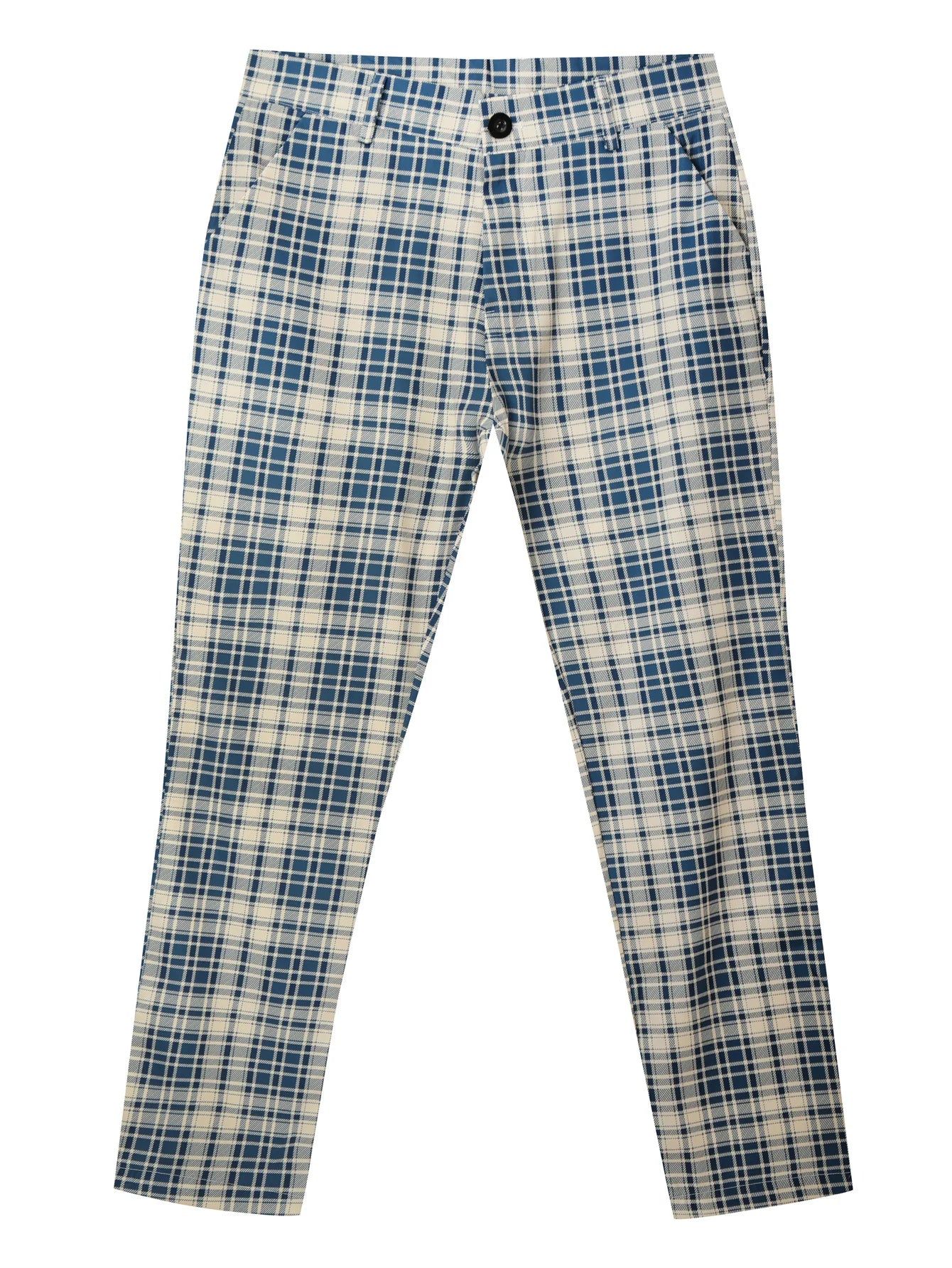 mens fashion plaid pants casual vintage style slightly stretch dress pants