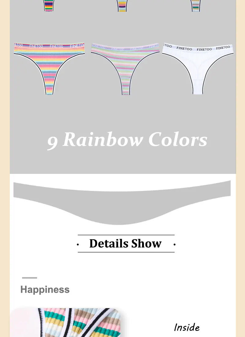 4Pcs/Set Women Cotton Colorful Stripe Panties Sexy Underwear G-Strings Rainbow Thongs Female Soft Breathable Intimates Lingerie