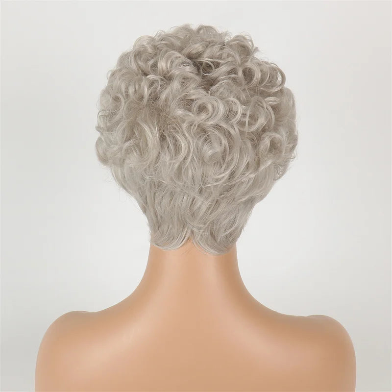 Grey Short  Wigs Curly Hair Wigs for Women Full Bangs  Heat Resistant  Peluca Sythetic  Fiber