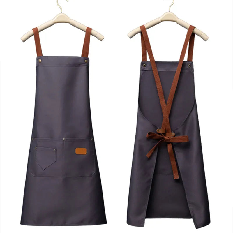 ropas de cocina ,chef Customized Embroidery Brand Logo Waterproof Signature  Kitchen Aprons Home Chef Baking Clothes With Pockets Adult Bib Waist Bag