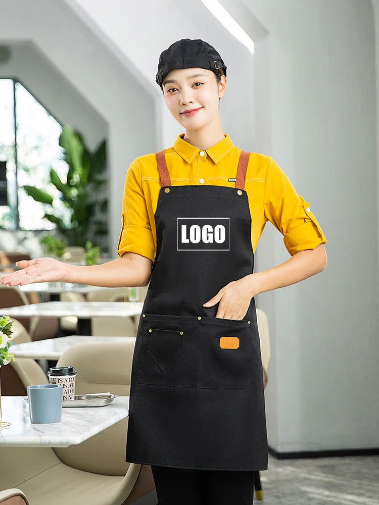 ropas de cocina ,chef Customized Embroidery Brand Logo Waterproof Signature  Kitchen Aprons Home Chef Baking Clothes With Pockets Adult Bib Waist Bag