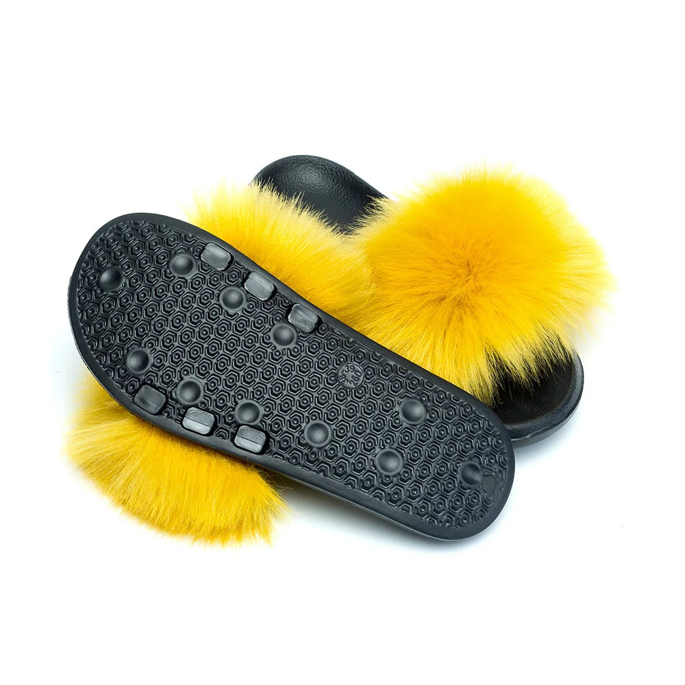 zapatilla MPPM Faux Fur Slippers Fur Slides  Fur Fluffy Sandals Girls Beach Home Plush Sliders Furry Flip Flops Women Shoes Woman