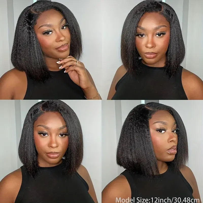 Kinky Straight Short Bob Wigs 100% Natural Human Hair Wigs 13x4 Transparent Lace Frontal Wig For Black Women Wholesale On Sale