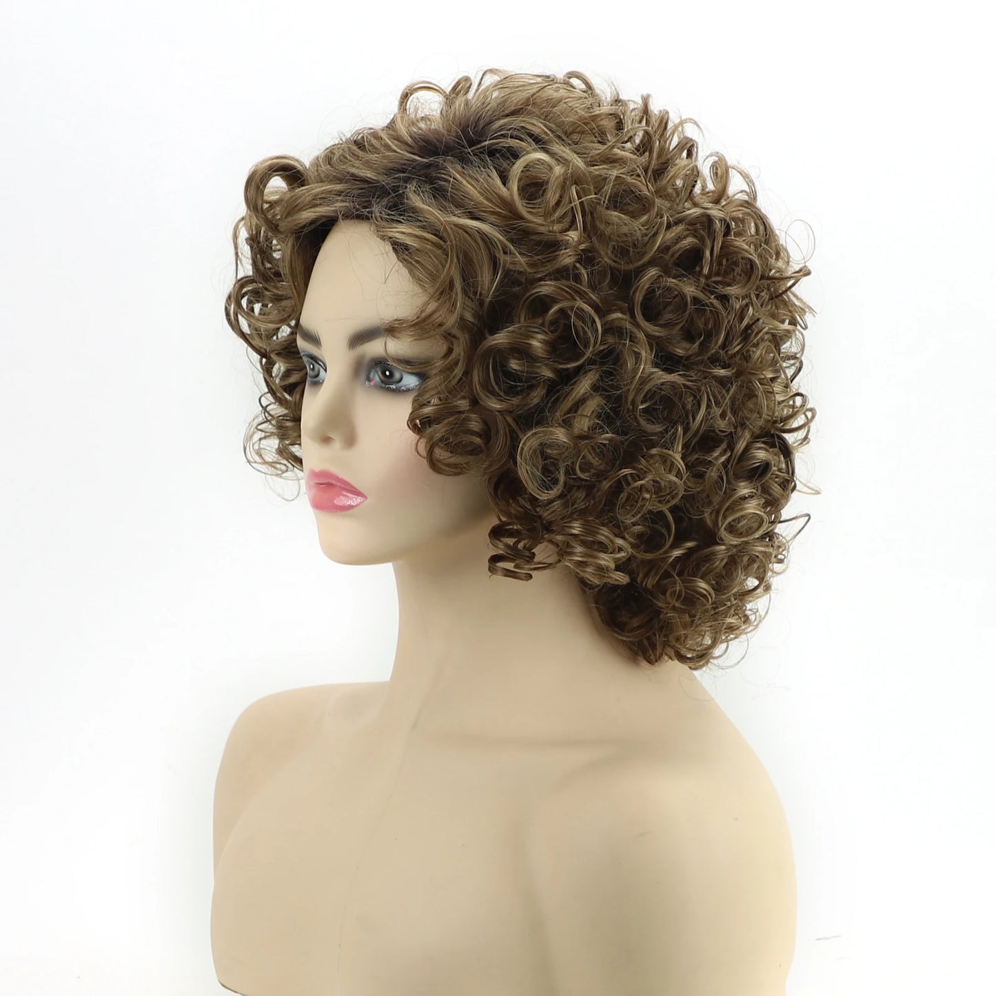 Brown Short Curly Synthetic Bob Wigs for Women Afro Kinky Curly Hair Fancy Dress Party Wig Pelucas