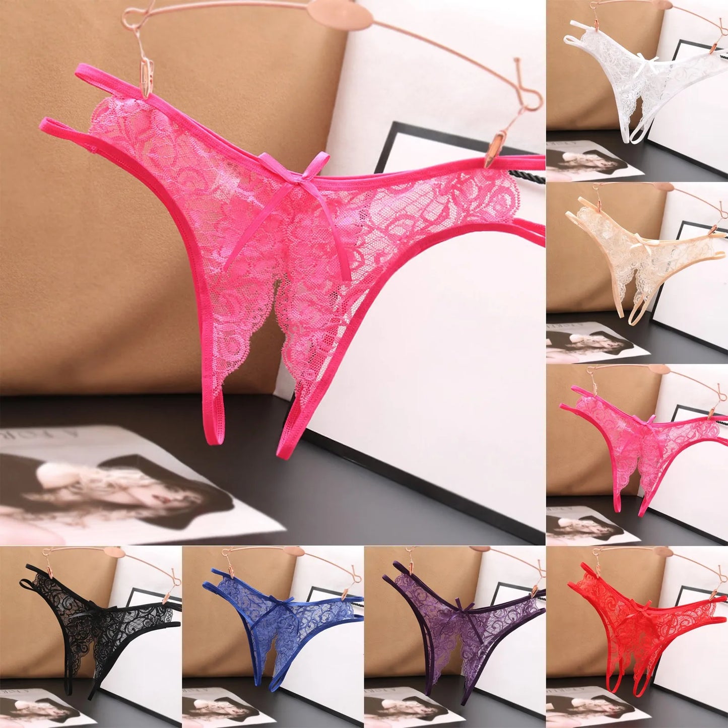 Transparent Women's Panties Female Lace Underwear Open Crotch Thongs Sexy Lingerie Erotic Panty Hot G-String Cute Bow