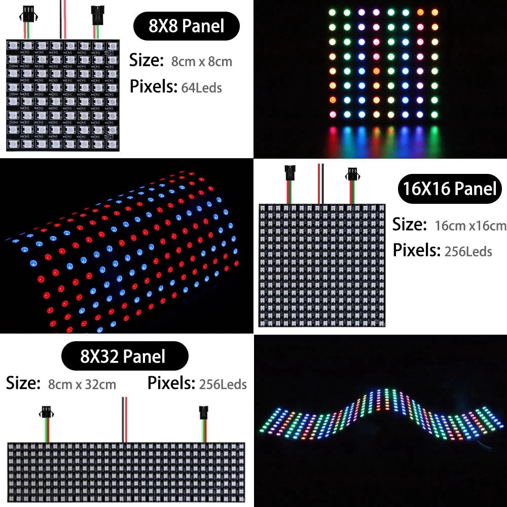 luces led WS2812B RGB Matrix LED Panel Light WS2812 Digital Flexible Individually Addressable Smart Led 64/256Pixel Module Screen DC5V