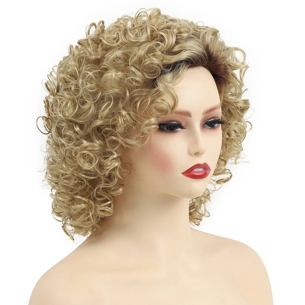 Brown Short Curly Synthetic Bob Wigs for Women Afro Kinky Curly Hair Fancy Dress Party Wig Pelucas