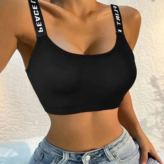 Letter strap back underwear women without underwire integrated with chest cushion back heart strap women wrap chest fitness yoga