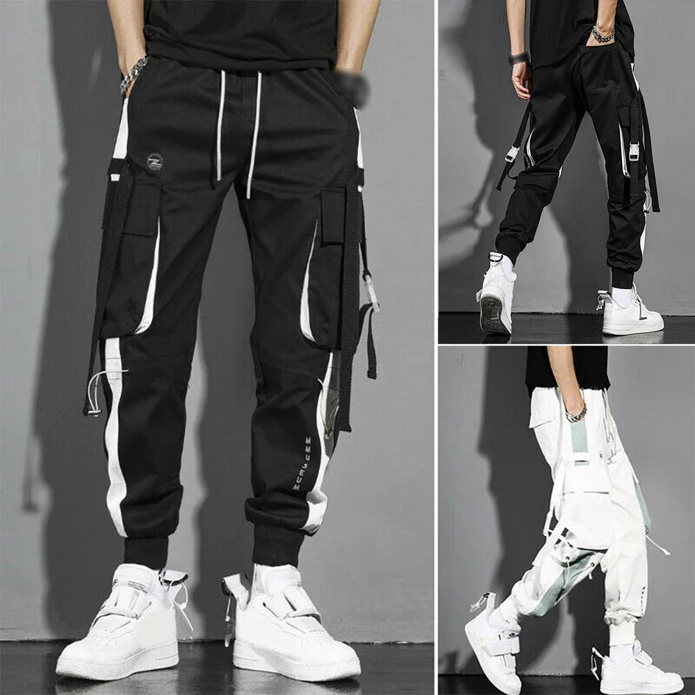 Fashion Men Cargo Pants Casual Trouser Pocket Streetwear Joggers Hip Hop Harem Pants Ribbons Man Sweatpants Harem Pants