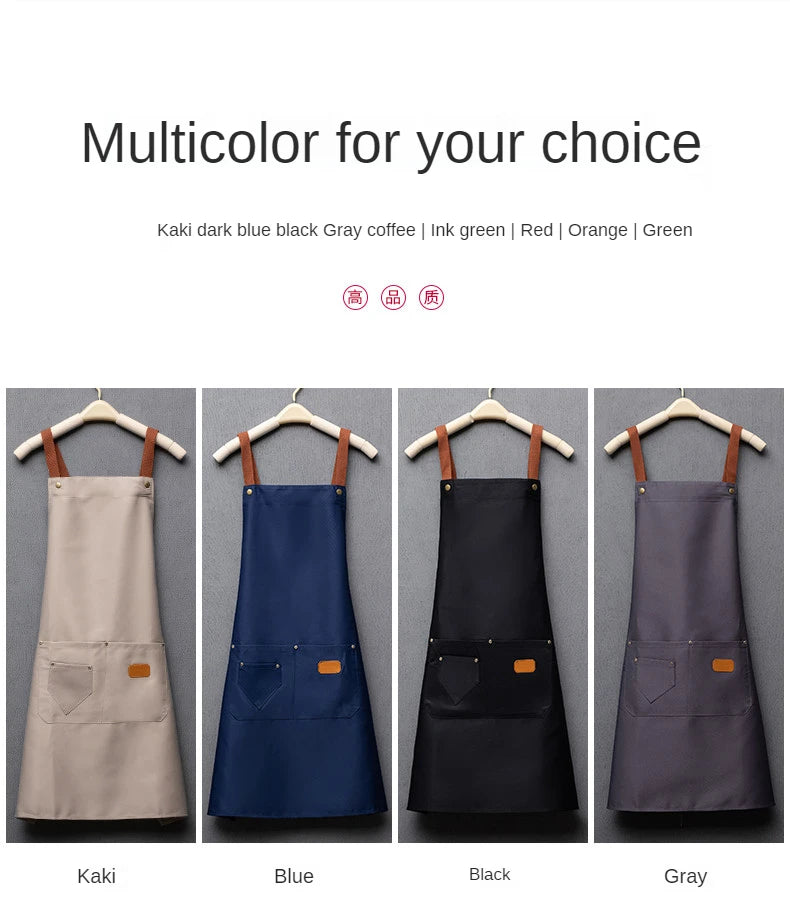 ropas de cocina ,chef Customized Embroidery Brand Logo Waterproof Signature  Kitchen Aprons Home Chef Baking Clothes With Pockets Adult Bib Waist Bag