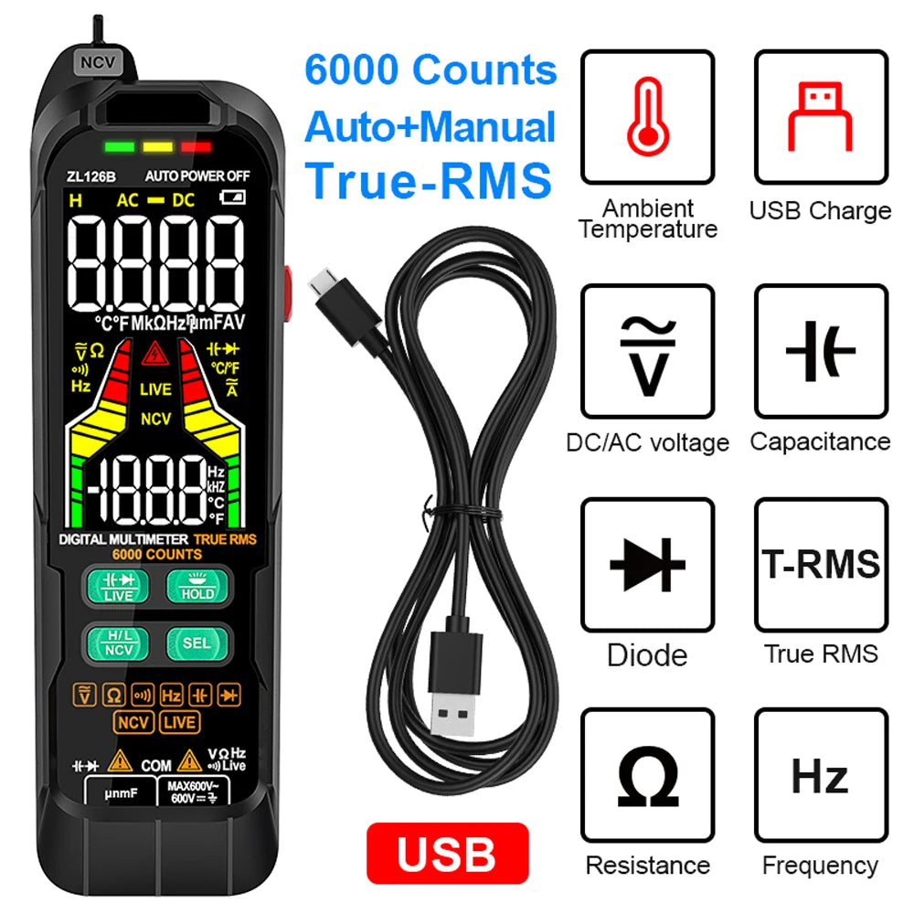 ZL126A/ZL128B Professional Digital Multimeter Alternating Current Voltage Multimetro True RMS Capacitance Detector Multitester