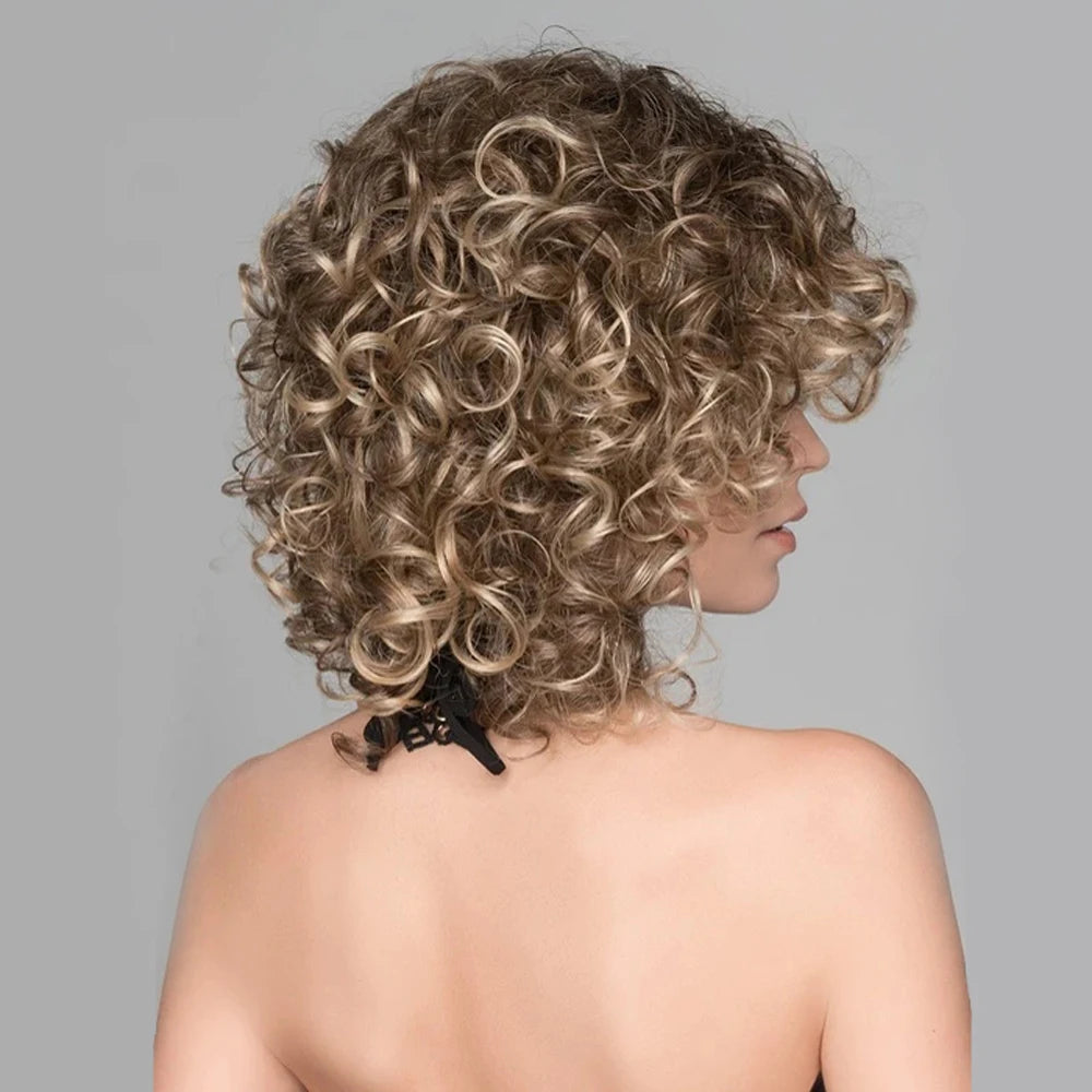 Brown Short Curly Synthetic Bob Wigs for Women Afro Kinky Curly Hair Fancy Dress Party Wig Pelucas