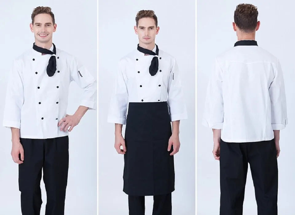 ropas de cocina ,chef Unisex Kitchen Chef Jackets Restaurant Waiter Uniform Shirt Bakery Double Breasted Work Clothes Long Sleeves Send Bow Tie