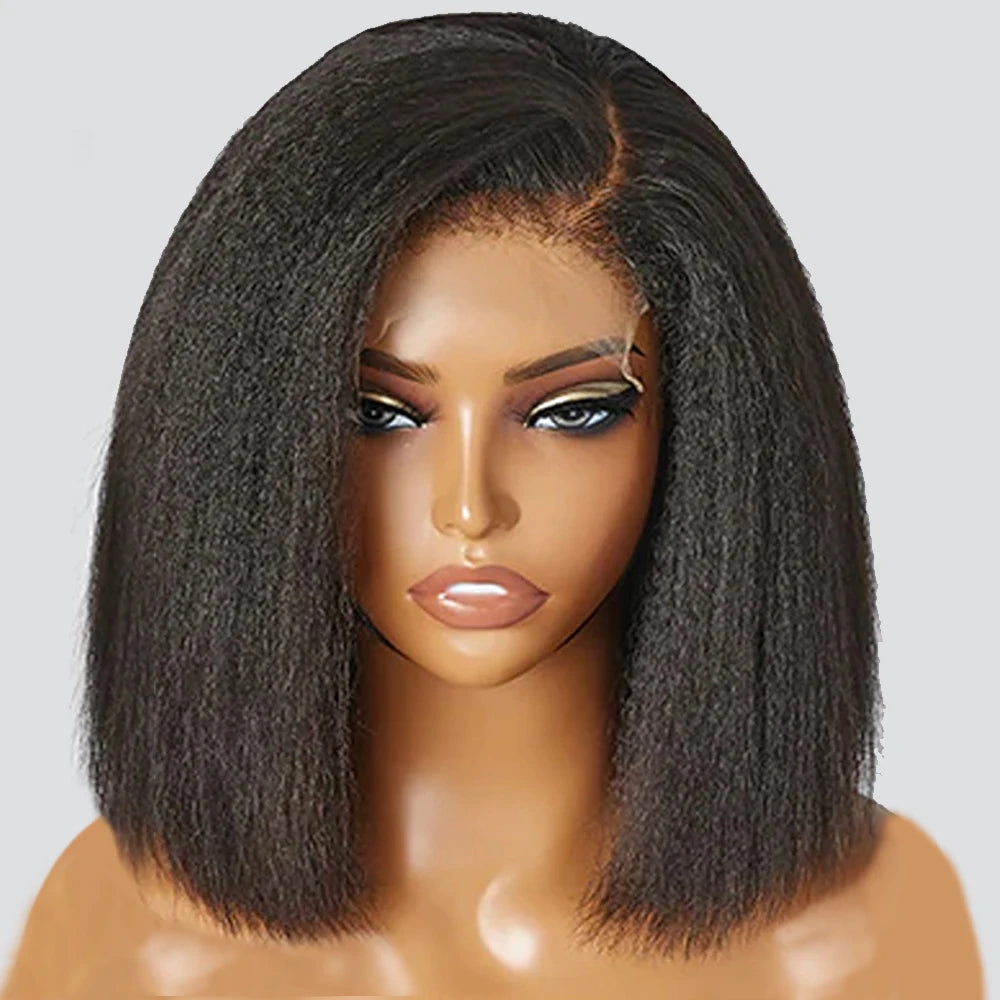 Kinky Straight Short Bob Wigs 100% Natural Human Hair Wigs 13x4 Transparent Lace Frontal Wig For Black Women Wholesale On Sale