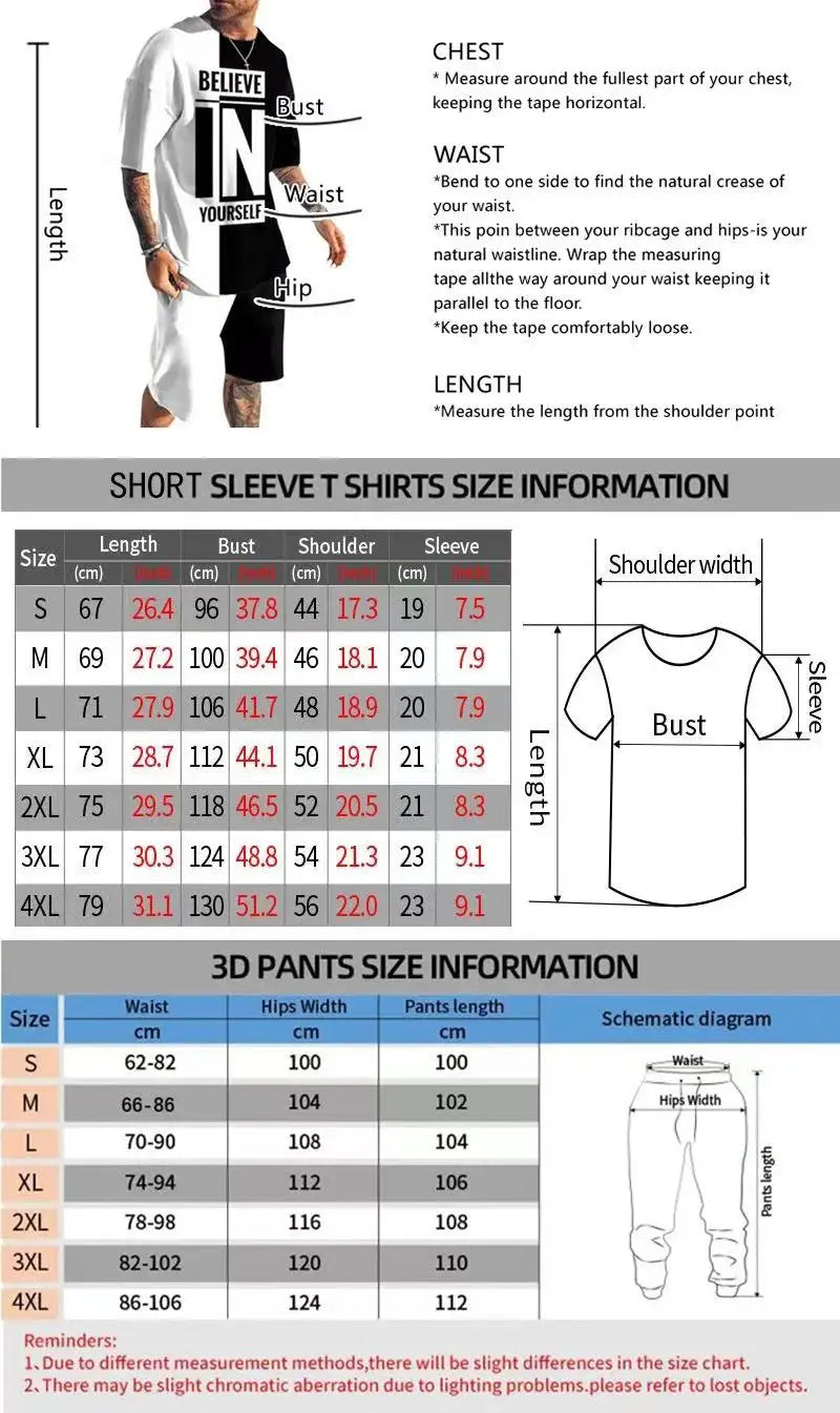 conjunto short New Men's Suit Tracksuit Jogger Outfit 3D Printed Qeen Summer Vintage Casual Short Sleeve T Shirt+Long Pants  2 Piece Set