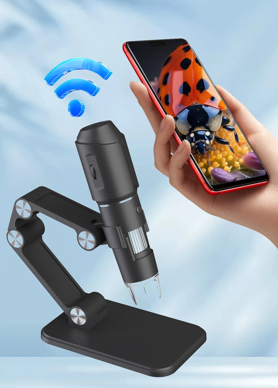 Wireless Digital Microscope Handheld USB HD Inspection Camera 50x-1600x1080P HD with Adjustable Stand for Adults and Kids