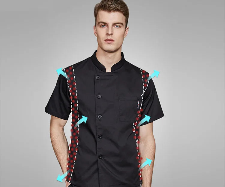 ropas de cocina ,chef Double Breasted Chef Coat Short Sleeves Restaurant Hotel Cook Uniform Kitchen Cooking Jacket Cafe Bakery Work Shirt Breathable