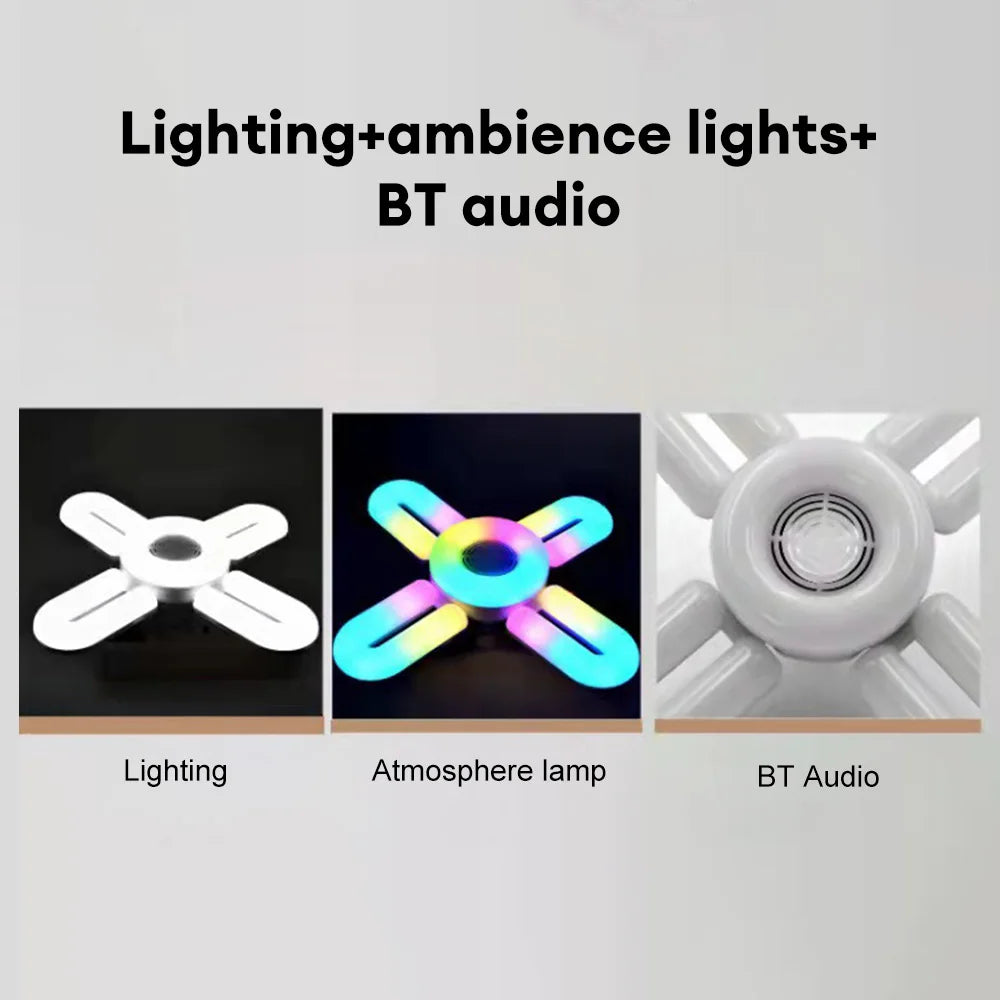 ampolleta con parlante 48W E27 Smart Light Bulb LED Bluetooth Music Folding Light Remote APP Control Music Light Modern Home Lighting for Home Decor