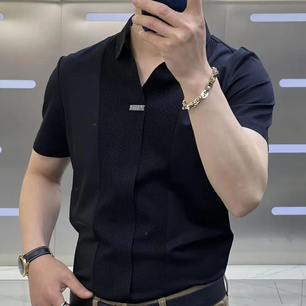 chemise Men Short Sleeve Shirt Summer Casual Comfort Pure Color Top Shirt Business Style Suit Pants Men Shirt Casual T shirt