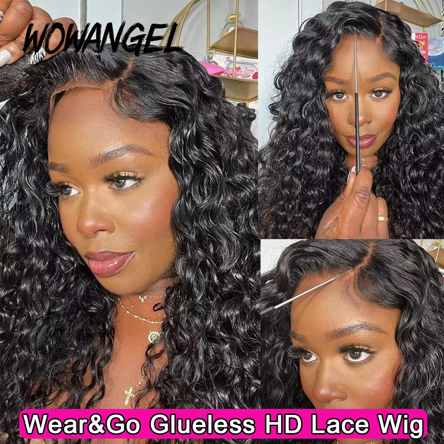 Wow Angel HD Lace Closure Wigs 6X6/5X5/4X4 Wear & Go Glueless Water Wave Wig PrePlucked Natural Hairline Human Hair Curly Wig