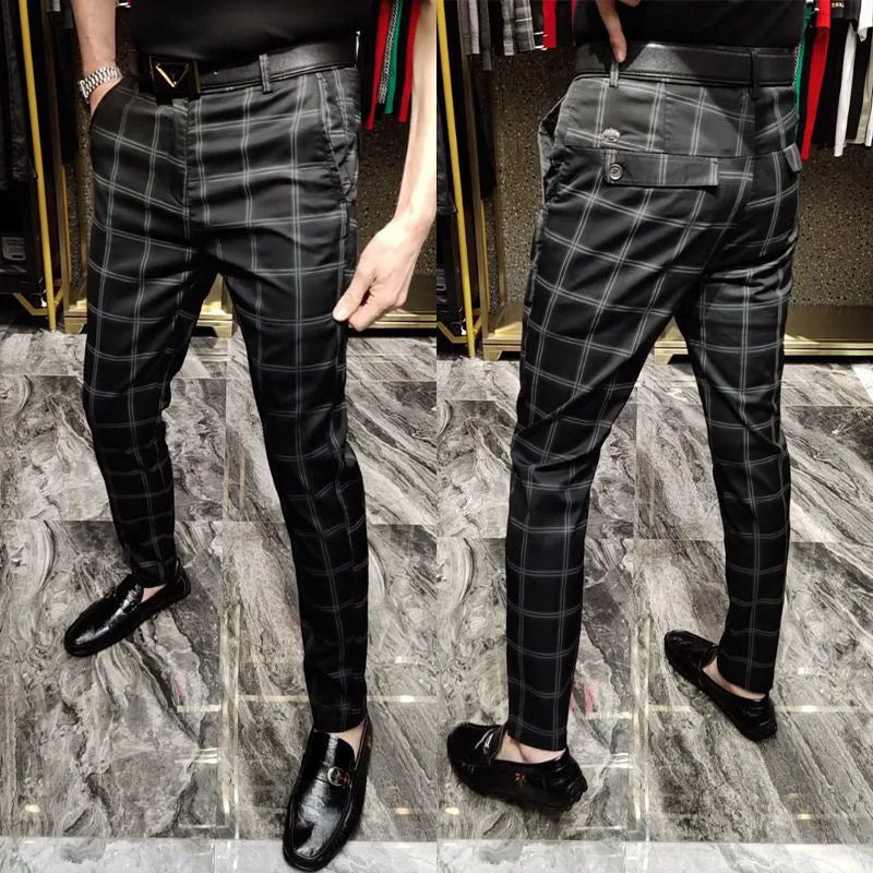 New Male Classic Black Formal Pants Men Striped Plaid Business Casual Fashion Comfortable Office Cotton Slim Suit Trousers 29-38