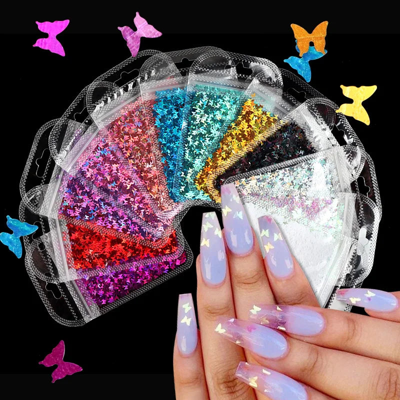 Holographic Butterfly Sequins Nail Charms Iridescent Glitter Silver Nails Art Accessories 2023 Springs Style Decoracion Uñas 3D