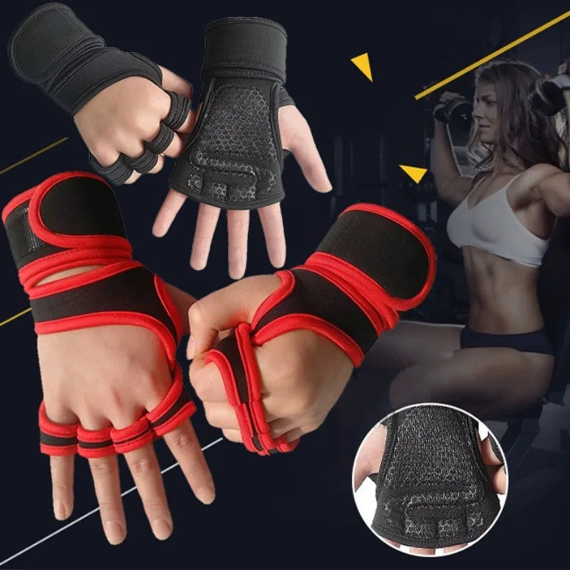 Weight Lifting Training Body Building Gloves Women Men Black Gym Hand Palm Wrist Protector Gloves Outdoor Sports Cycling Gloves