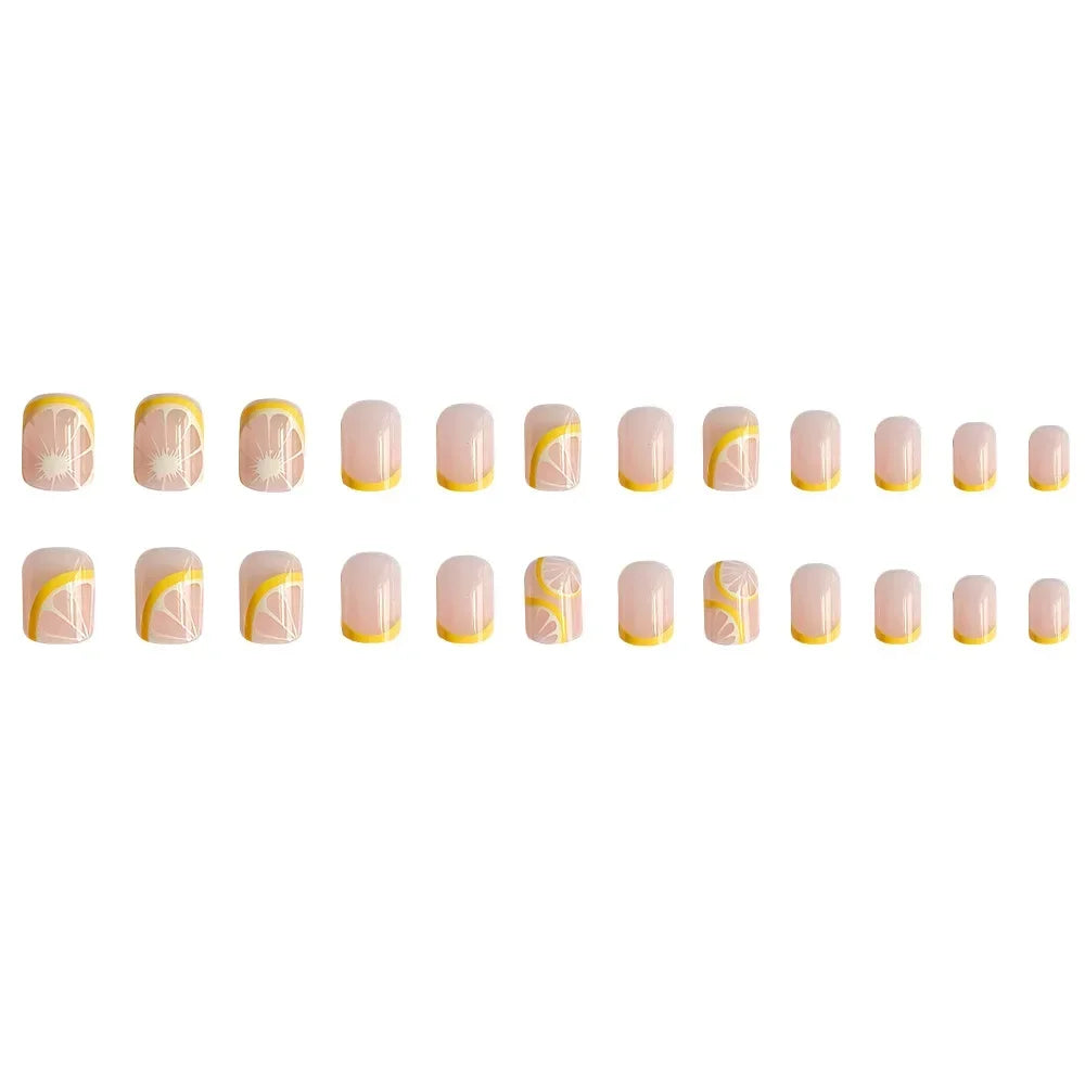 24pcs Lemon Short Wear Tips Nail False Patch Press on Nails Supplies for Professionals Artifical Fake Nails Faux Ongles Uñas