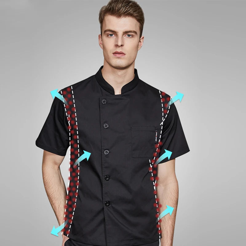 ropas de cocina ,chef Double Breasted Chef Coat Short Sleeves Restaurant Hotel Cook Uniform Kitchen Cooking Jacket Cafe Bakery Work Shirt Breathable