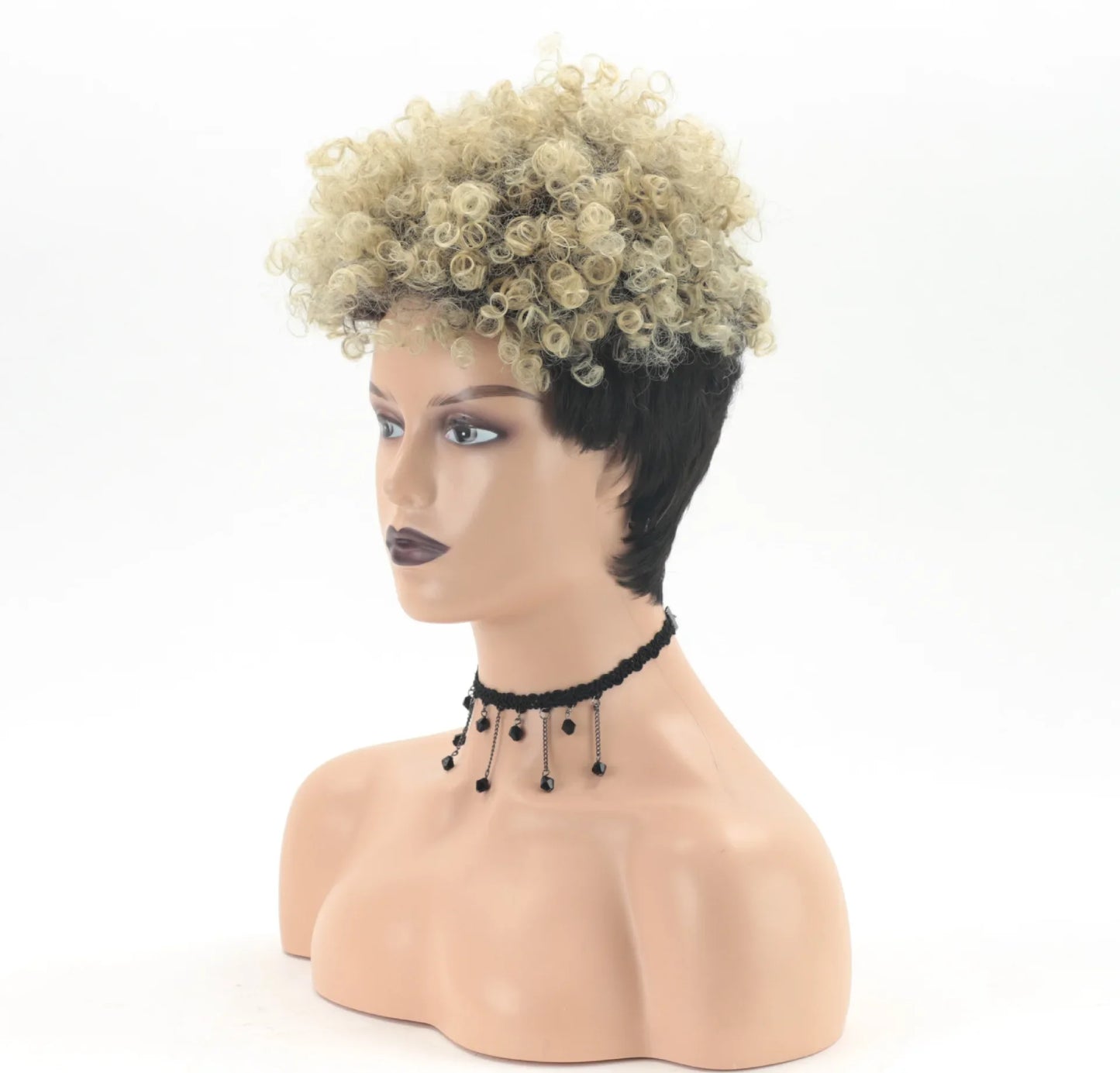 Fashion Short Kinky Curly Wig for Black Women Blonde To Black Synthetic Afro Curly Wig Natural As Real Hair Cosplay Party Peruca