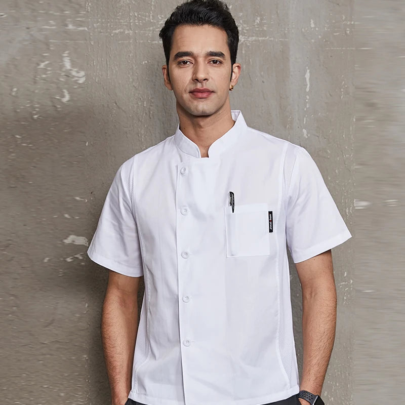 ropas de cocina ,chef Double Breasted Chef Coat Short Sleeves Restaurant Hotel Cook Uniform Kitchen Cooking Jacket Cafe Bakery Work Shirt Breathable