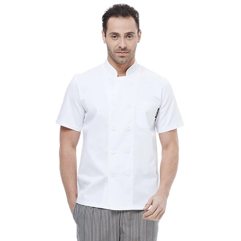 ropas de cocina ,chef Double Breasted Chef Coat Short Sleeves Restaurant Hotel Cook Uniform Kitchen Cooking Jacket Cafe Bakery Work Shirt Breathable