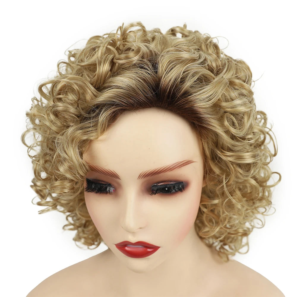 Brown Short Curly Synthetic Bob Wigs for Women Afro Kinky Curly Hair Fancy Dress Party Wig Pelucas