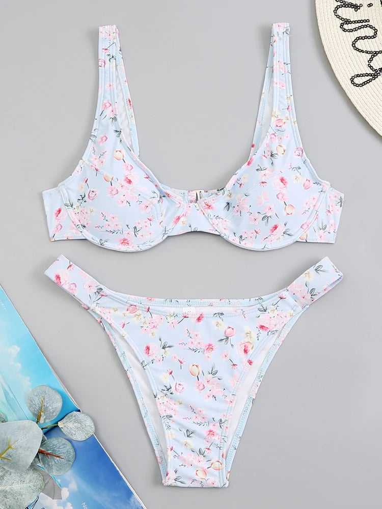 ropa de verano  Sexy Floral Print Push Up Bikini High Waist Swimsuit Swimwear Women Bathing Suits Summer Beach Wear Swim Lady Bathers