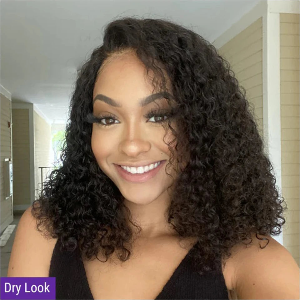 Sleek Curly Human Hair Wig For Women Deep Wave Lace Brazilian Hair Wigs 13x6x1 Transparent Curly Bob Wig 16 Inch Natural Wigs