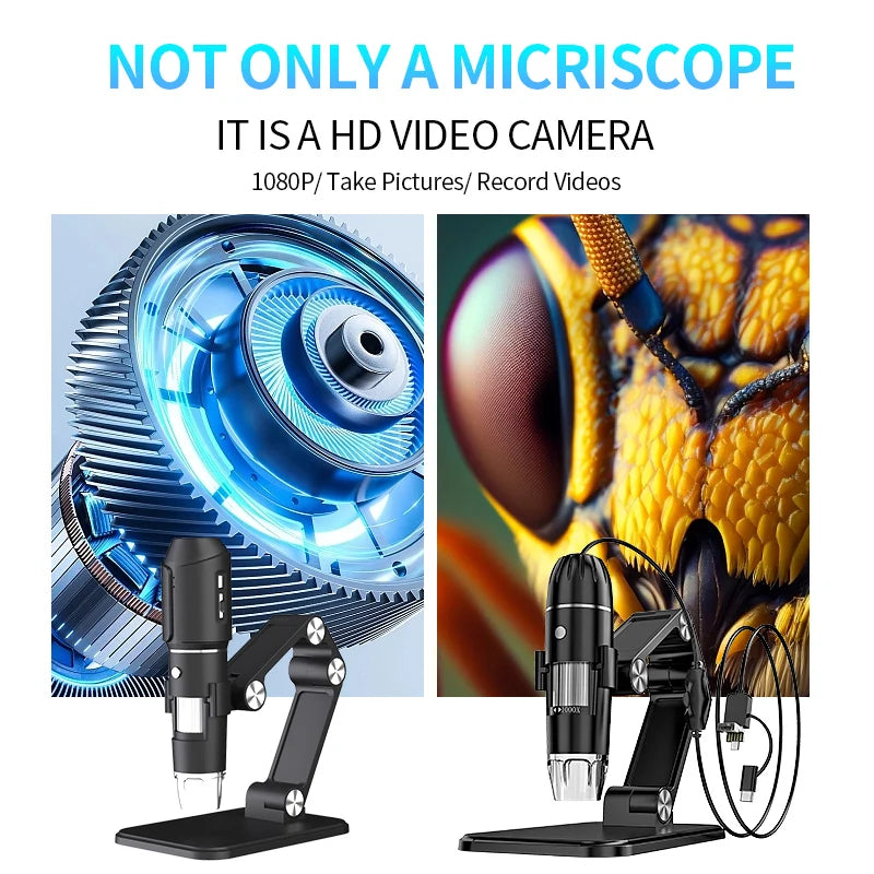 Wireless Digital Microscope Handheld USB HD Inspection Camera 50x-1600x1080P HD with Adjustable Stand for Adults and Kids