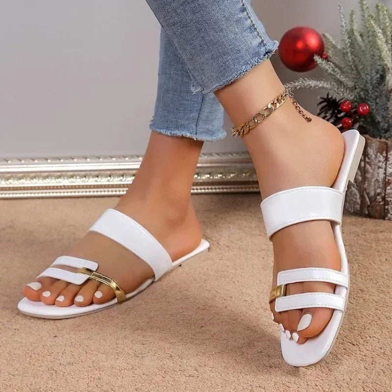 zapatos de verano Women's Square Toe Slippers New Summer Shoes for Women Outdoor Casual Plus Size Women's Open Toe Flat Slippers Women Sandals