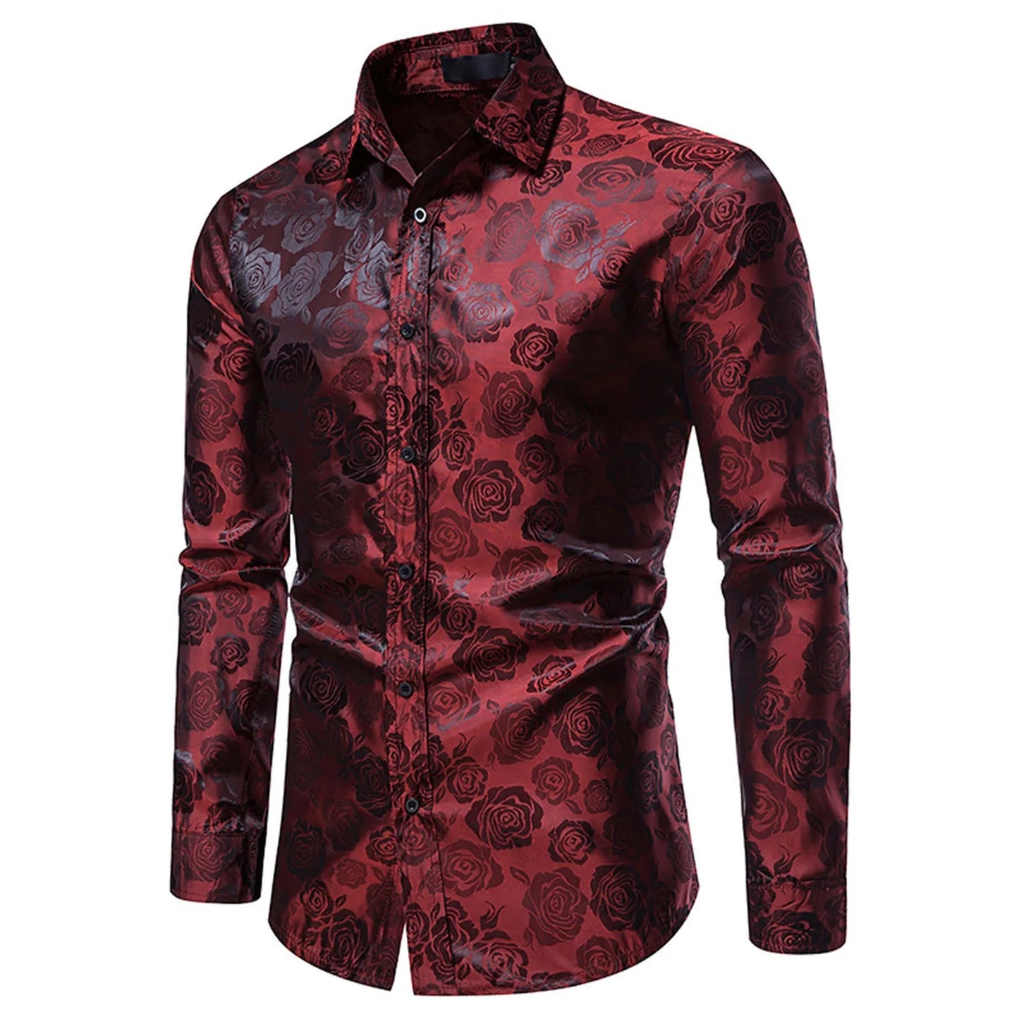 Spring And Autumn Men's Long-sleeved Casual Rose Printing Shirt Tops Turndown Collar Slim Fit Fashion Men's Shirts Blouse