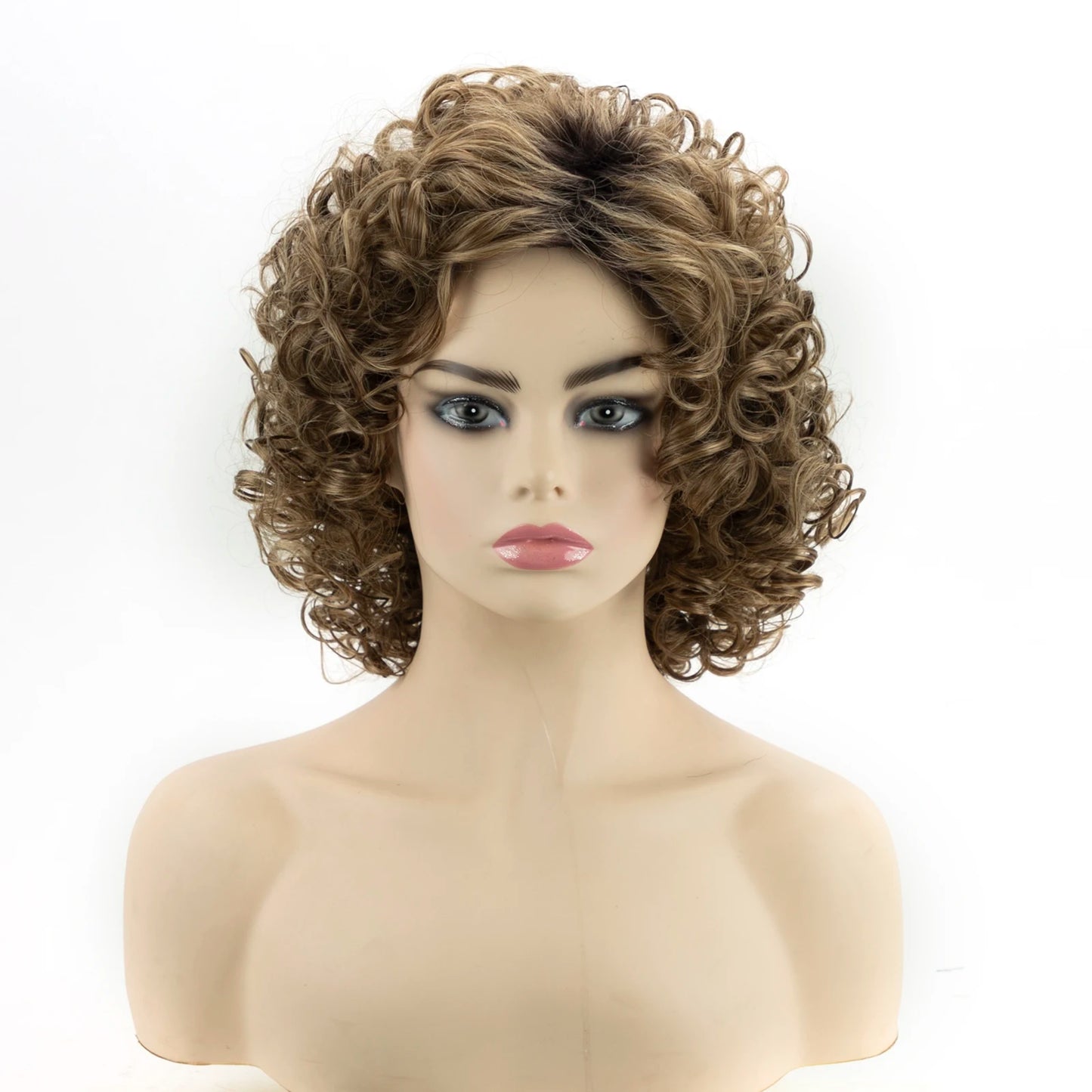 Brown Short Curly Synthetic Bob Wigs for Women Afro Kinky Curly Hair Fancy Dress Party Wig Pelucas