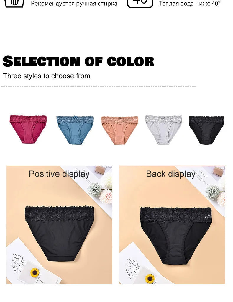 Sexy Lace Women Underwear Mid Waist Breathable Panties Solid Color Seductive Embroidered Briefs Soft Comfortable Girl Lingerie