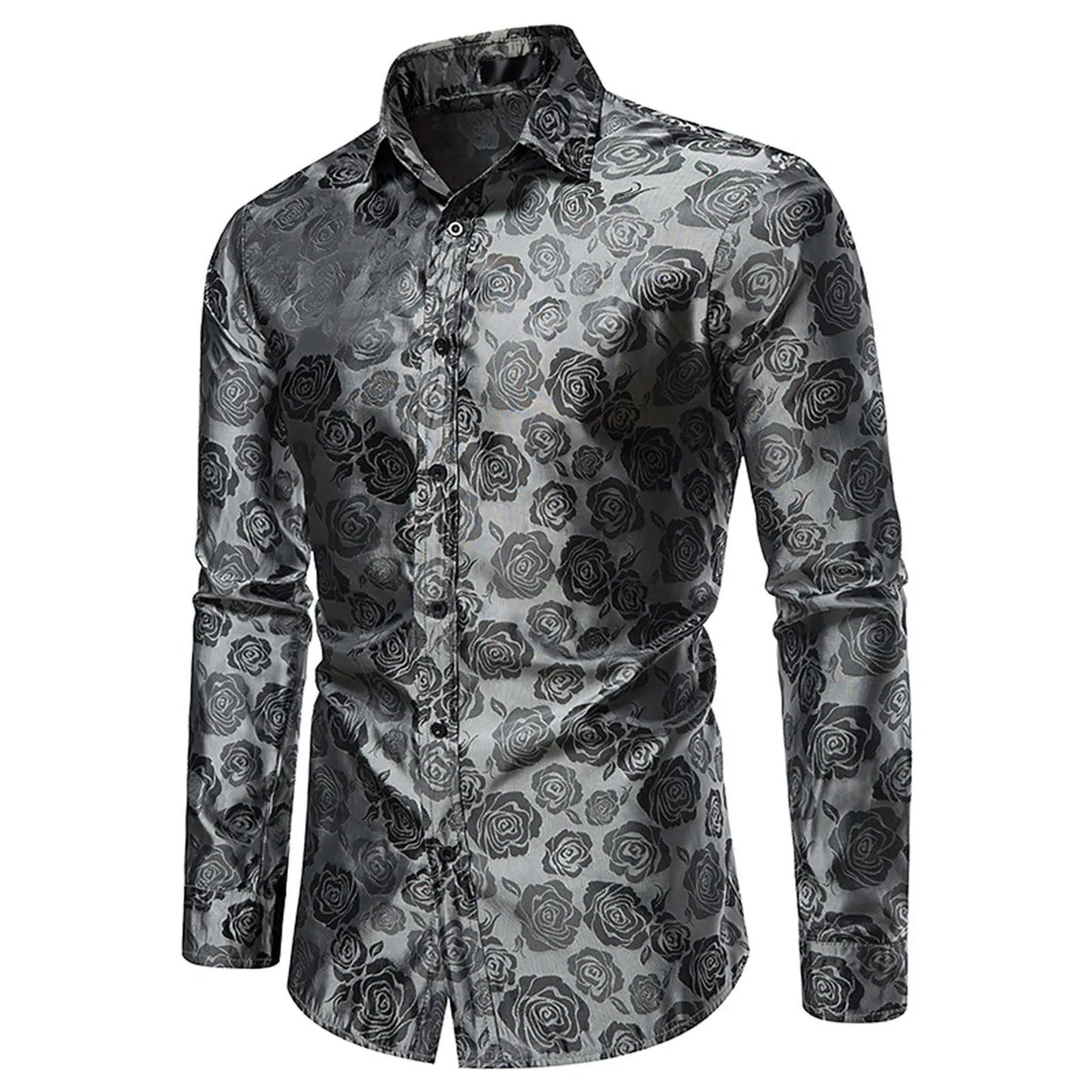 Spring And Autumn Men's Long-sleeved Casual Rose Printing Shirt Tops Turndown Collar Slim Fit Fashion Men's Shirts Blouse