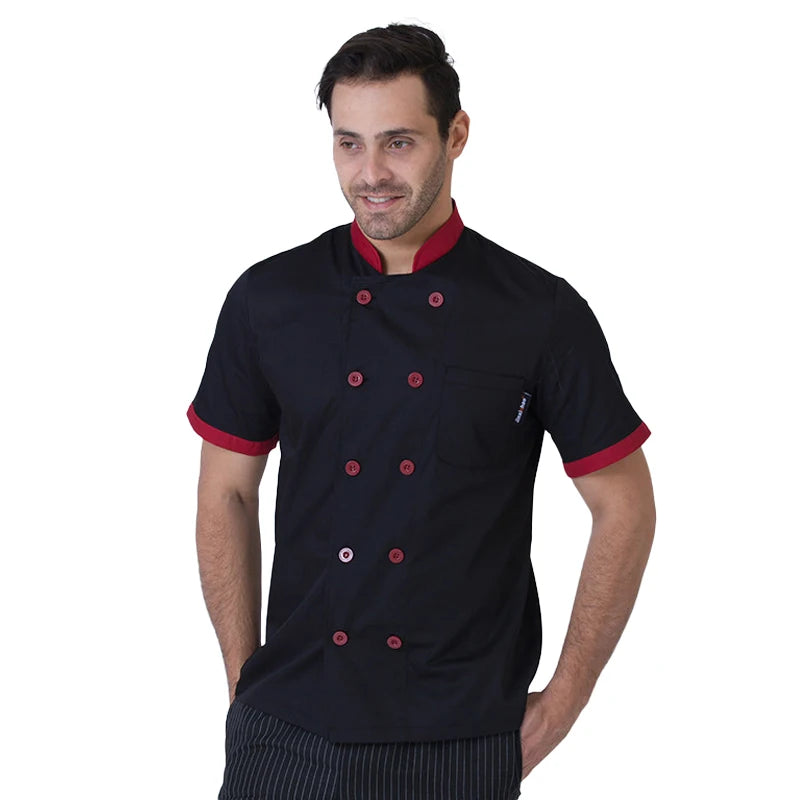 ropas de cocina ,chef Double Breasted Chef Coat Short Sleeves Restaurant Hotel Cook Uniform Kitchen Cooking Jacket Cafe Bakery Work Shirt Breathable